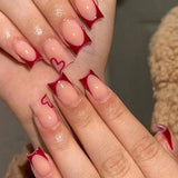 Shopmocho Simple wine red French false nails, European and American light luxury style ins nail enhancement, detachable nail patches