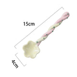 Shopmocho Ceramics Long Handled Spoon New Instagram Style Household Stirring Spoon Hand Painted Flower Shaped Coffee Spoon