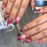 Shopmocho 24Pcs Mid-length 3D Flowers Design Fingertips Sweet Butterfly Yellow Ripple Almond False Nails Detachable Full Cover Press Ons