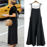 Shopmocho Women's Summer Sleeveless Jumpsuit Solid Color Wide Leg Bib Overalls Casual Loose Cotton Linen Straps Dungaree