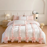 SHOPMOCHO 3 Piece Sheet Set  pink bowknot duvet cover Set ， comfortable Bedding Set Bedspread for All Season
