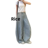 Shopmocho American Washed Loose Wide Leg Knife Edge Jeans Women's Spring Autumn New High Waist Loose Slimming Floor Length Pants