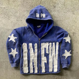 SHOPMOCHO Autumn And Winter Hoodie Patchwork Letter Star Pattern Long Sleeved Pullover Hoodie Harajuku Fashionable Loose Versatile Jackets