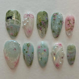 Shopmocho 24pcs Sweet False Nail Patches Detachable Fake Nail Tips With Bowknots Love Heart Pearl Design Pink Almond Korean Press On Nail