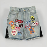 SHOPMOCHO Baggy Custom Paint Jorts Washe Number 8 Ball Denim Shorts Men Goth Y2k Harajuku Casual Sweatpants Wide Leg Short Streetwear