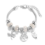 SHOPMOCHO New Butterfly Pendant 5 Color Rhinestone Snake Chain Bangle Lobster Buckle Adjustable Charm Woman Beaded Bracelet Jewelry Gift