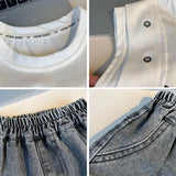 SHOPMOCHO Boys Summer Streetwear Cool Vest Outfit 2-10 Years Letter Sleeveless T-shirt & Denim Cargo Shorts 2-Piece Kids Casual Cotton Set