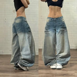 SHOPMOCHO 2026 American New Fashion Star Pattern Embroidery Old Jeans Women Y2K Gothic Hip-hop Casual Joker Straight Wide-leg Trousers