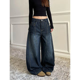 Shopmocho Blue Women's Retro Y2K 2000s Wide Leg Baggy Casual Denim Trouser High Waist Loose Jeans 2025 Autumn Harajuku Full Length Pants