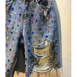 SHOPMOCHO Women's 2026 with Diamonds Summer High Waist Denim Shorts - Stretch Distressed Ripped Jeans for Trendy Streetwear Fashion Style