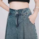 SHOPMOCHO Korean Casual High Waisted Pleated Denim Shorts For Women Spring Summer Baggy Jeans Shorts Y2k  A-Line Wide Leg Jeans