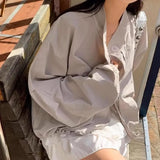 Shopmocho ChicAutumnSimpleVintage Women's Long Sleeve Jacket Loose Fit Casual Versatile Turtle Neck Foldable Design Half Polo Jacket