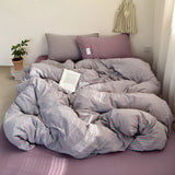 SHOPMOCHO Japanese Style 100% Cotton Bedding Set King Queen Size Minimalist Striped Duvet Cover Set Comforter Cover Bed Sheet Pillow Cases