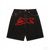 SHOPMOCHO Y2k American Retro Hip-Hop Printed Denim Shorts Summer Men And Women Fashion High Street Personalized Loose Straight Jeans