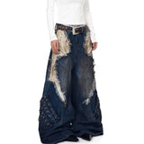 SHOPMOCHO 2026 New American  Jeans with Old Washing and Splicing Burrs Women Y2K Hip Hop Popular Casual Joker Wide-leg Pants