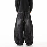 SHOPMOCHO Korean Retro Plus Size Ripped Jeans Men'S Wide Leg Curved Pants Fashionable Casual Loose Straight Leg Pants