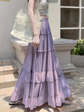 SHOPMOCHO White Tiered Ruffle Hem Skirt 2025 - High Waist Flowy A-Line Maxi Skirt, Summer Chiffon Layered Skirt with Pleats
