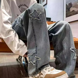 Shopmocho Star Embroidery Straight Casual Men Jeans Gothic Neutral New Wide Leg Loose Hip-hop Fashion Youth Streetwear Denim Trousers Y2K