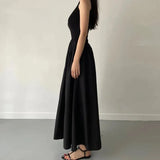 Shopmocho New Summer Simple Elegant Black Long Dresses For Women Round Neck Sleeveless High Waist Temperament Female Fashion Style Dress