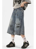 Shopmocho Women Y2k Style Baggy Denim Shorts Wide Leg Short Pants Fashion High Waisted Dark Wash Knee Length Loose Unisex Jeans Casual