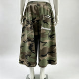 SHOPMOCHO Y2K Camo Shorts Rough Edge Tassel Camouflage Pattern Sweatshorts New Summer American High Street Streetwear Unisex Baggy Shorts