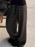SHOPMOCHO Harajuku Contrast Color Striped Women Wide Leg Pant Vintage Grunge Loose Knitted Pant Y2K American Casual Lady Straight Trousers