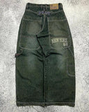 SHOPMOCHO American New Fashion Oversized Pattern Printed Washed Jeans Men Y2K Gothic Rock Popular Casual Joker High Waist Wide Leg Pants