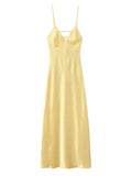 SHOPMOCHO-Yellow Elegant Stain Women's Sling Dress Sexy Backless Sleeveless V Neck High Waist Evening Gown Summer Chic Lady Partywear 2025