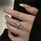 Shopmocho Vintage Irregular Cross Star Open Ring for Women Men Punk Gothic Sliver Color Ring Adjustable Couple Rings Y2K Egirl JewelryGift