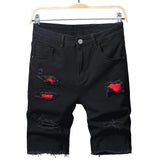 SHOPMOCHO Summer Slim Stretch Men Short Jeans Fashionable Retro Patchwork Denim Shorts Streetwear Cotton Cargo Shorts Male