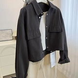 Shopmocho Loose Short Collared Workwear Jacket Women's Style Versatile Korean Neutral Flip Collar Utility Coat Autumn Winter New Trend