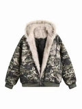Shopmocho Women Y2K Winter Hooded Jacket Short Bomber Coat Faux Fur Collar Warm Casual Streetwear Zipper Outerwear Fashion Ladies Clothes