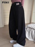 SHOPMOCHO Women's Sweet Casual Full Length Baggy Denim Trouser Retro Emo Harajuku Loose Jeans Letter Embroidery High Waist Y2K 2000s Pants