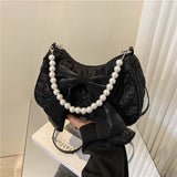 SHOPMOCHO White Folds Pearl Female Bag Retro Luxury Designer Handbag Bow Crossbody Bags Fashion Y2K Vintage Women's Shoulder Bag Purses