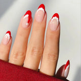 Shopmocho 10Pcs Handmade Press on Nails French Almond Full Cover Cherries and Bow Design Fake Nails Sweet Cute Manicure Nail For Women