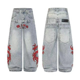 SHOPMOCHO 2026 New Japanese Streetwear Embroidered Baggy Jeans Men's Hip Hop Punk Fashion Y2K Denim Pantalones Retro Straight-leg Jean