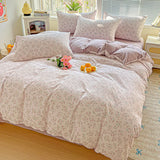 SHOPMOCHO American Pastoral Floral Printed Bedding Set Soft Skin-Friendly Double King Size Duvet Cover Set with Flat Sheet and Pillowcases