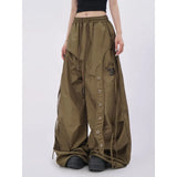 SHOPMOCHO American street quick drying retro military green work pants irregular design fake two-piece drawstring pleated casual pants