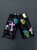 SHOPMOCHO Fashion Retro Streetwear Y2K Men Jeans Popular Patch Gothic Punk Style Shorts Embroidered Willow Nail Design Loose Casual Jeans