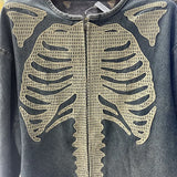 SHOPMOCHO 24FW High Quality Vintage Blue Denim Jacket Men Women Streetwear Skeleton Bone Embroidery KAPITAL Zipper Coats