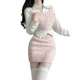 Shopmocho Women's Spring Suite Niche Korean Style Sweatervest Skirt Set Three Piece Single Piece Ins Fashion Overlay