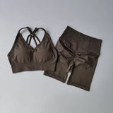 Shopmocho 2 Pcs Yoga Sets Women High Waist Workout Outfits Gym Wear Gym Clothing Sports Suits Fitness Tracksuit Sportswear Shorts Suit