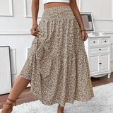 Shopmocho Women's Fashion Pleated Floral Print Elastic Waist Loose Splicing A Line Skirt Skirts for Women Women's Skirt Skirts for Women