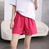Shopmocho Summer Loose Plaid Shorts Women Ins Style Shorts High Waist Slimming Wide Legs Casual Home Pants Outdoor Wearing Walking Shorts