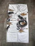 SHOPMOCHO Unisex White Red Tribal Flame Print Loose Wide Leg Jeans Y2K Grunge Streetwear Oversized Denim Pants