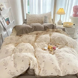 SHOPMOCHO Ins-style Class A ultra-soft double-layer yarn washed cotton 4-piece set, cute quilt cover, student dormitory single and double
