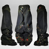 SHOPMOCHO Y2K Floral Baggy Jeans Retro Blossom Embroidery Streamlined Unisex Streetwear Gothic High Street Oversized Wide Leg Men Pants