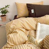 SHOPMOCHO Japanese Style 100% Cotton Bedding Set King Queen Size Minimalist Striped Duvet Cover Set Comforter Cover Bed Sheet Pillow Cases