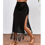 Shopmocho Women Knitted Texture Sarong Skirts Sexy High Slit Tassel Cover-Up Beach Summer Vacation Wrapped Skirt Bikini Cover Up