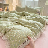 Shopmocho 2025 new hollow lace wrinkled cotton four-piece set household student dormitory three-piece set bed sheet quilt cover